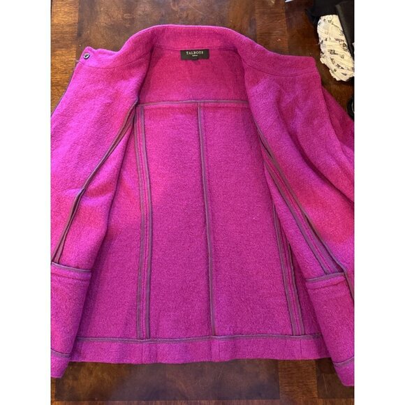 Talbots Jacket Women 12 Wide Purple Wool Blend Asymmetric Zip Mock Neck Coat - Picture 9 of 10